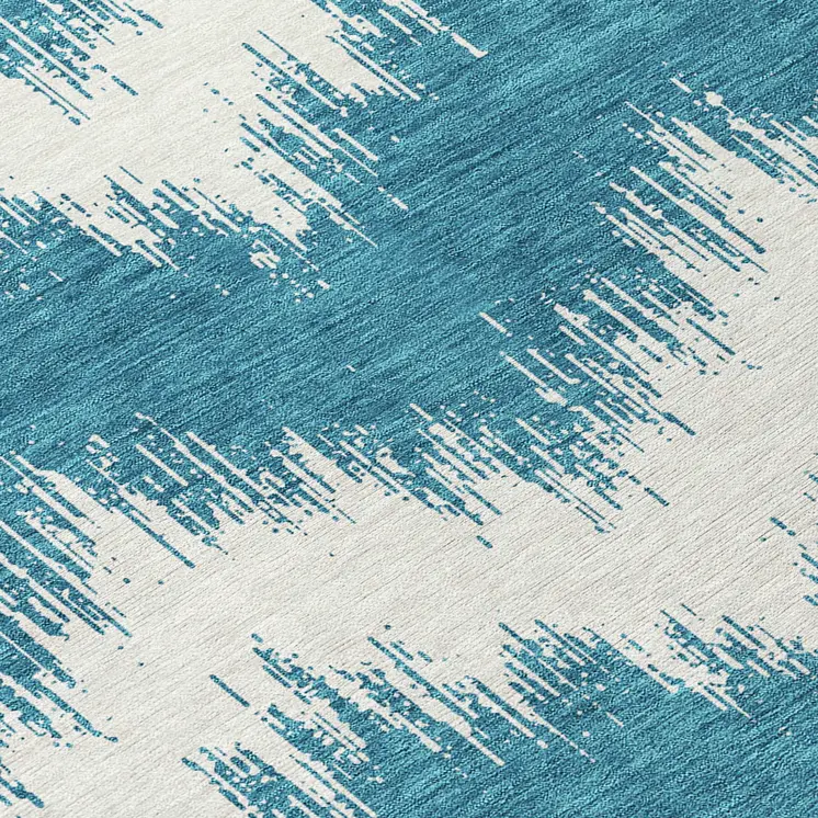 8' X 10' Teal Blue And Ivory Chevron Washable Indoor Outdoor Area Rug