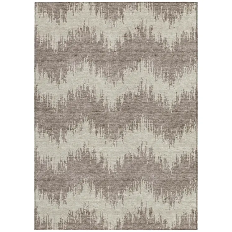 8' X 10' Taupe And Ivory Chevron Washable Indoor Outdoor Area Rug