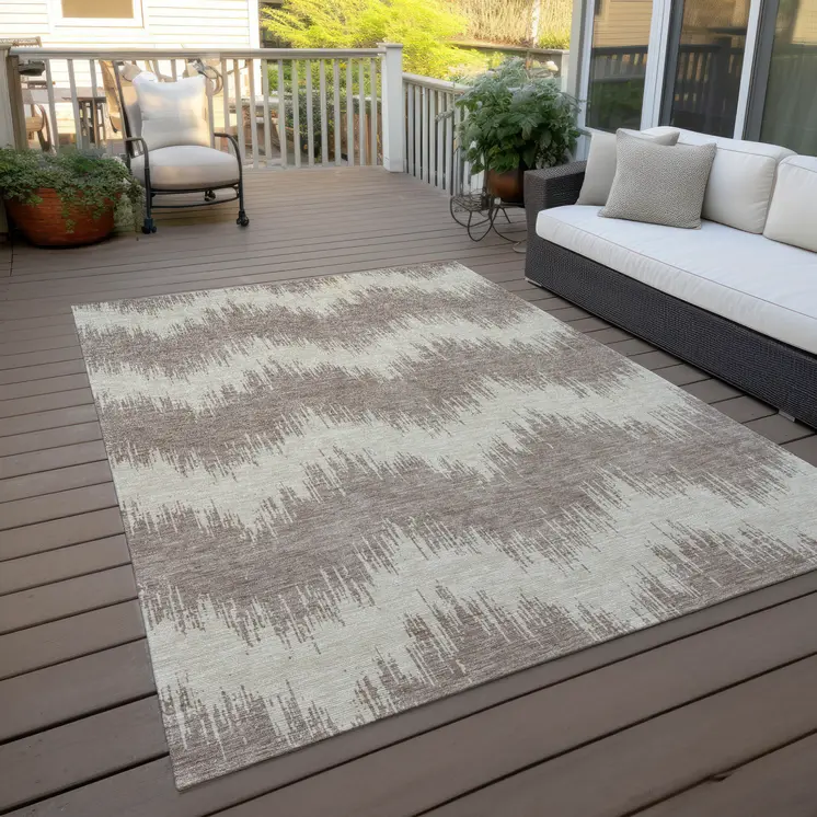 8' X 10' Taupe And Ivory Chevron Washable Indoor Outdoor Area Rug