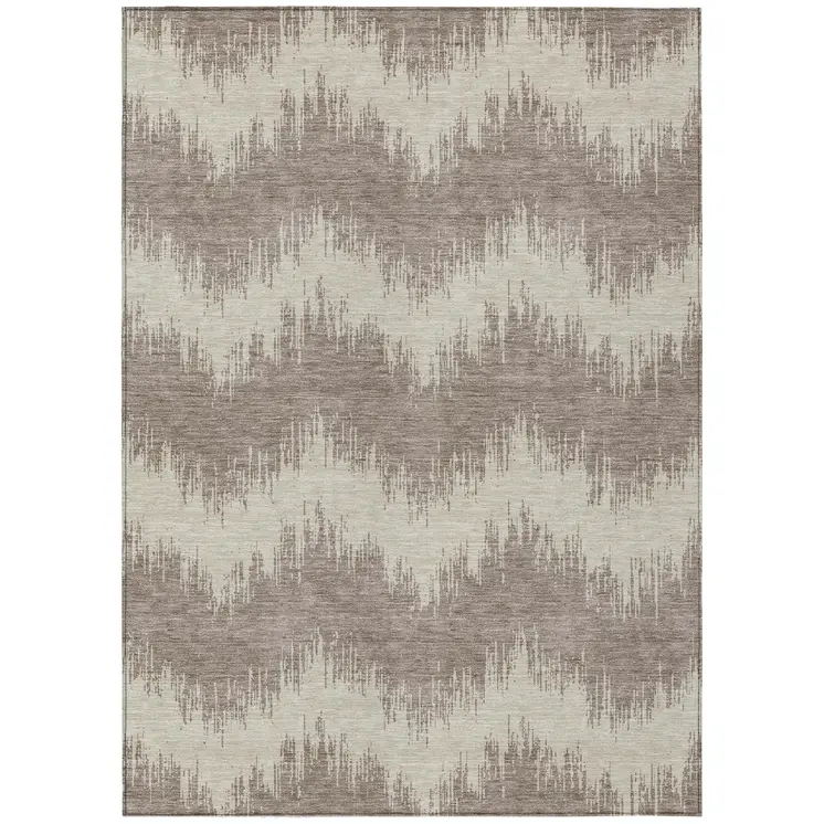 8' X 10' Taupe And Ivory Chevron Washable Indoor Outdoor Area Rug