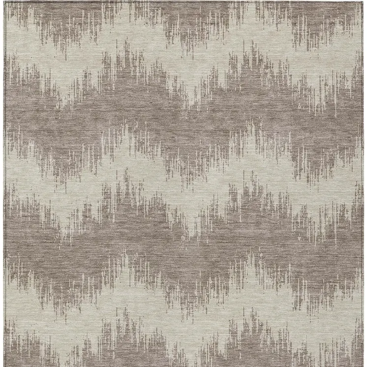 8' X 10' Taupe And Ivory Chevron Washable Indoor Outdoor Area Rug