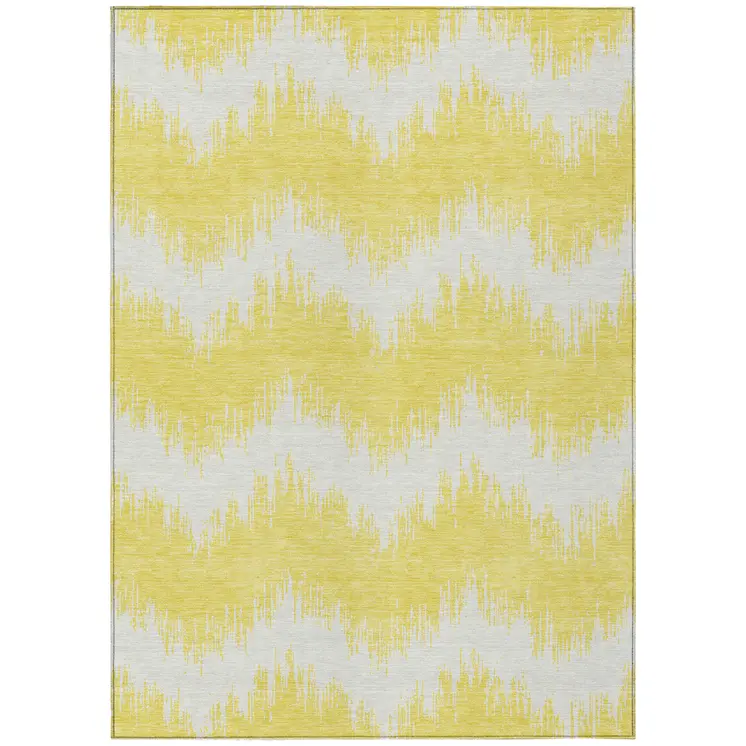 3' X 5' Yellow And Gray Chevron Washable Indoor Outdoor Area Rug