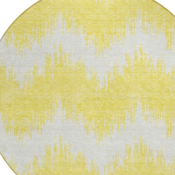 8' Yellow And Gray Round Chevron Washable Indoor Outdoor Area Rug