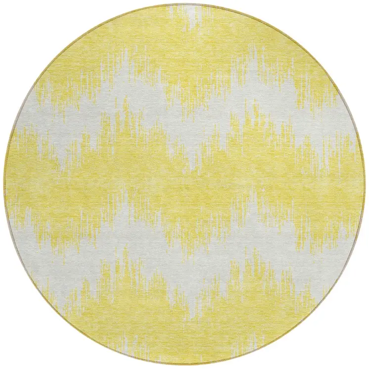 8' Yellow And Gray Round Chevron Washable Indoor Outdoor Area Rug