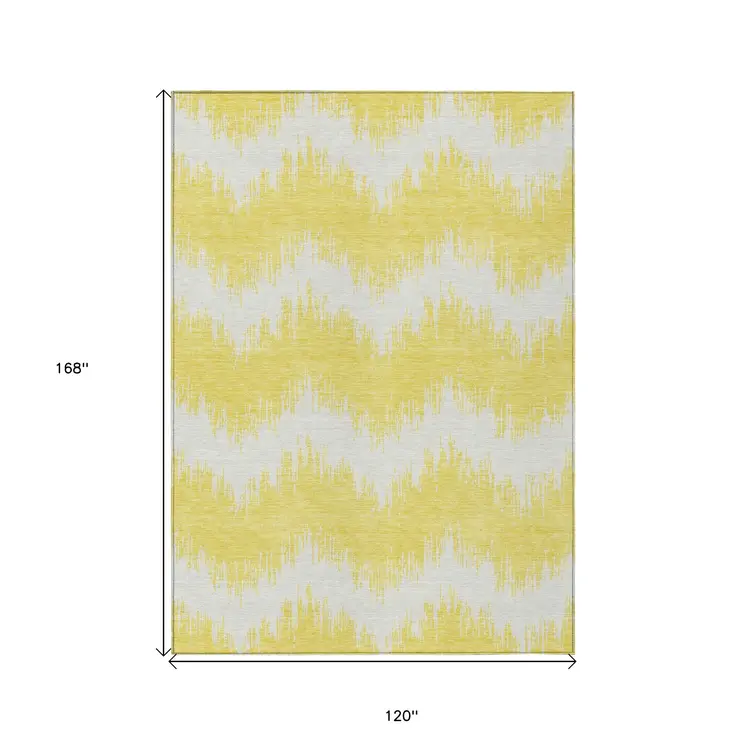10' X 14' Yellow And Gray Chevron Washable Indoor Outdoor Area Rug