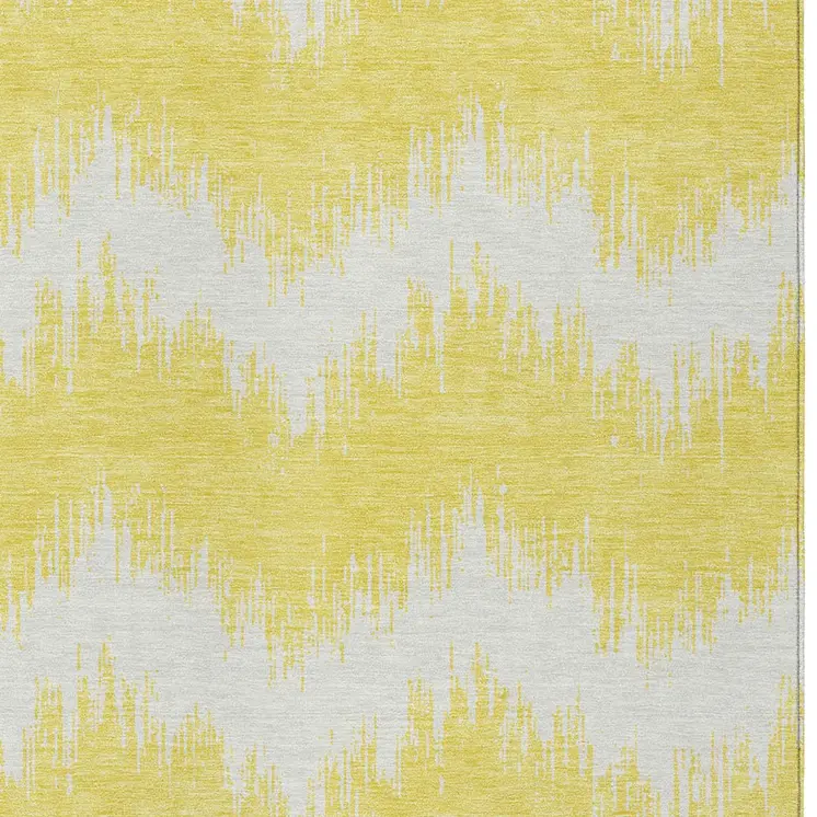 10' X 14' Yellow And Gray Chevron Washable Indoor Outdoor Area Rug