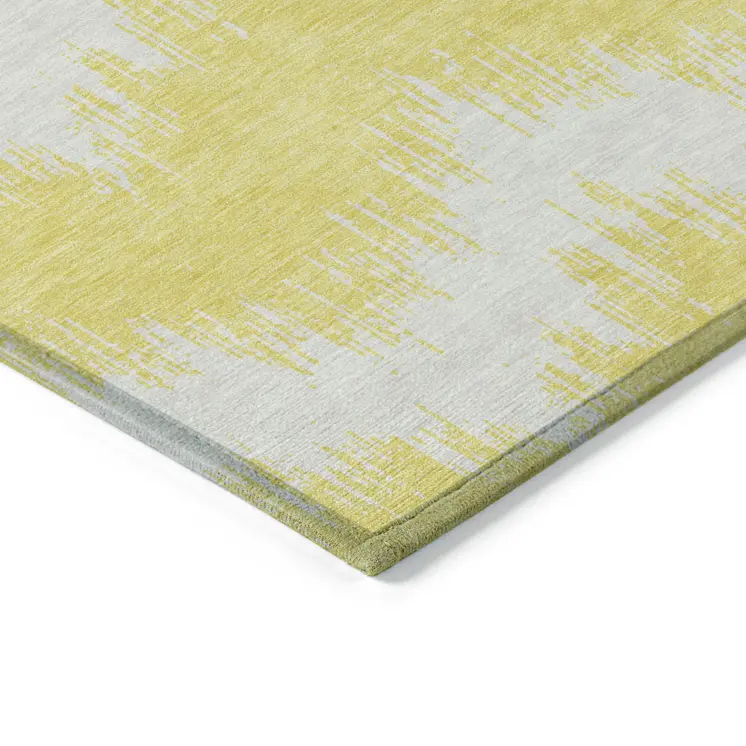 10' X 14' Yellow And Gray Chevron Washable Indoor Outdoor Area Rug