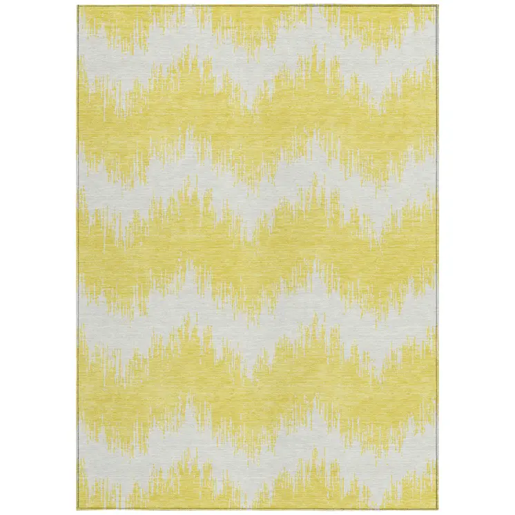 10' X 14' Yellow And Gray Chevron Washable Indoor Outdoor Area Rug