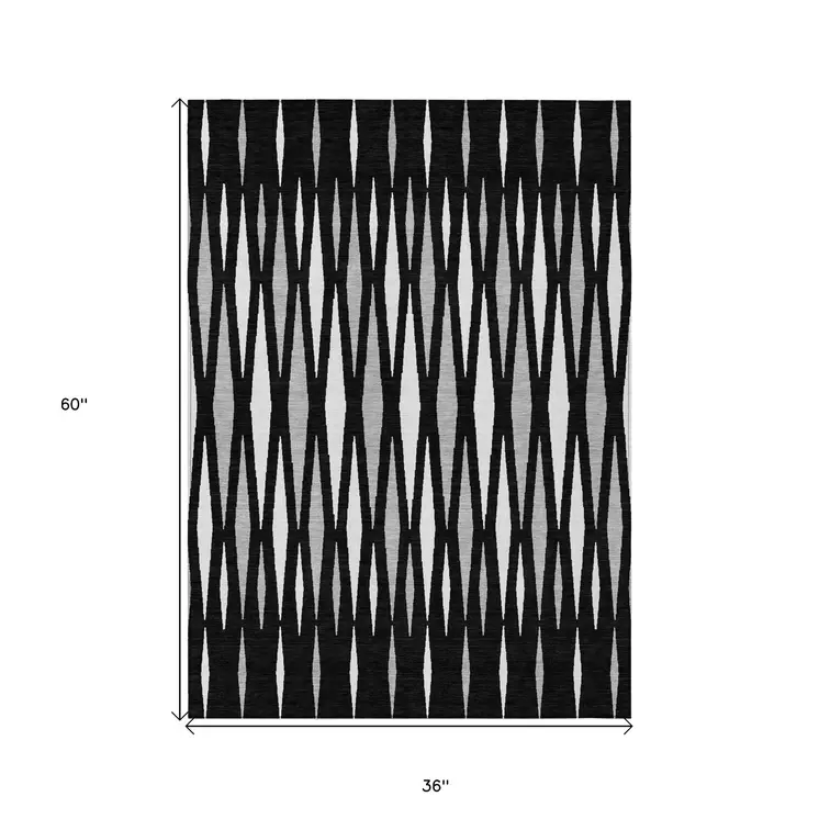 3' X 5' Black Ivory And Gray Geometric Washable Indoor Outdoor Area Rug