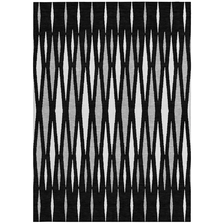 5' X 8' Black Ivory And Gray Geometric Washable Indoor Outdoor Area Rug