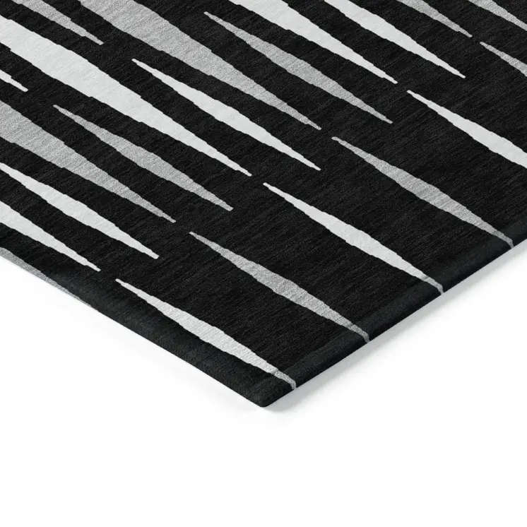 5' X 8' Black Ivory And Gray Geometric Washable Indoor Outdoor Area Rug