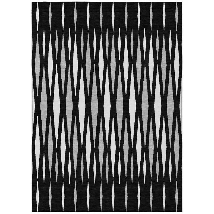 9' X 12' Black Ivory And Gray Geometric Washable Indoor Outdoor Area Rug