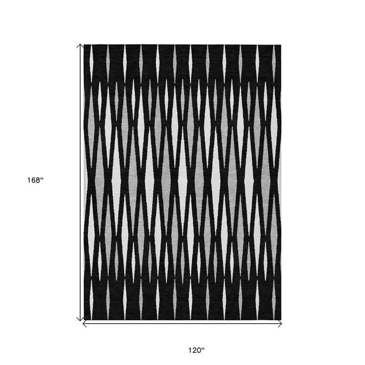 10' X 14' Black Ivory And Gray Geometric Washable Indoor Outdoor Area Rug