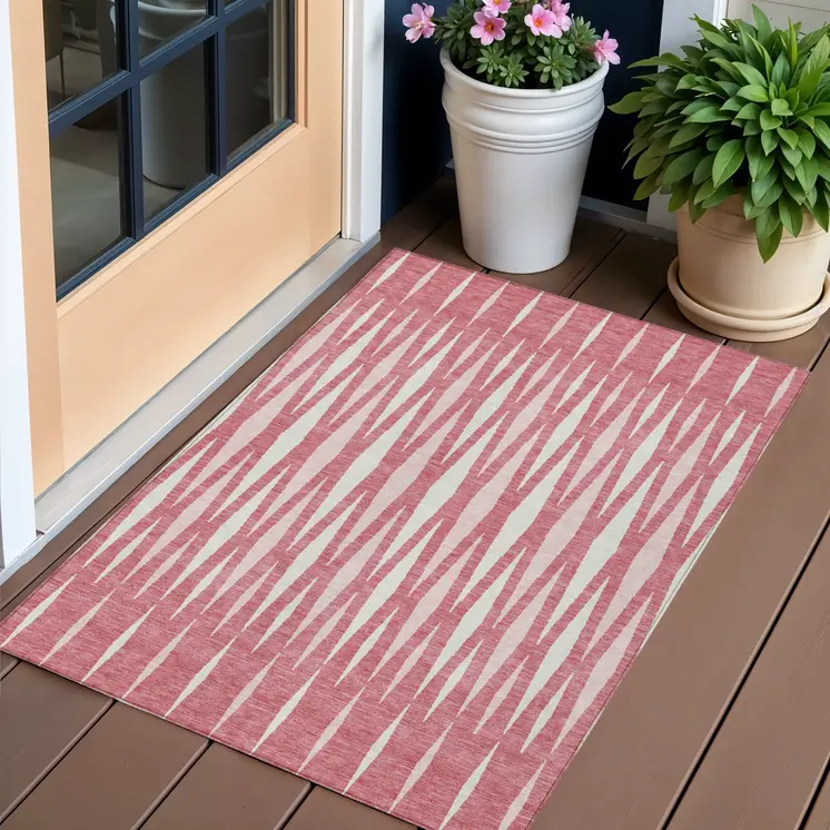 3' X 5' Blush And Ivory Geometric Washable Indoor Outdoor Area Rug