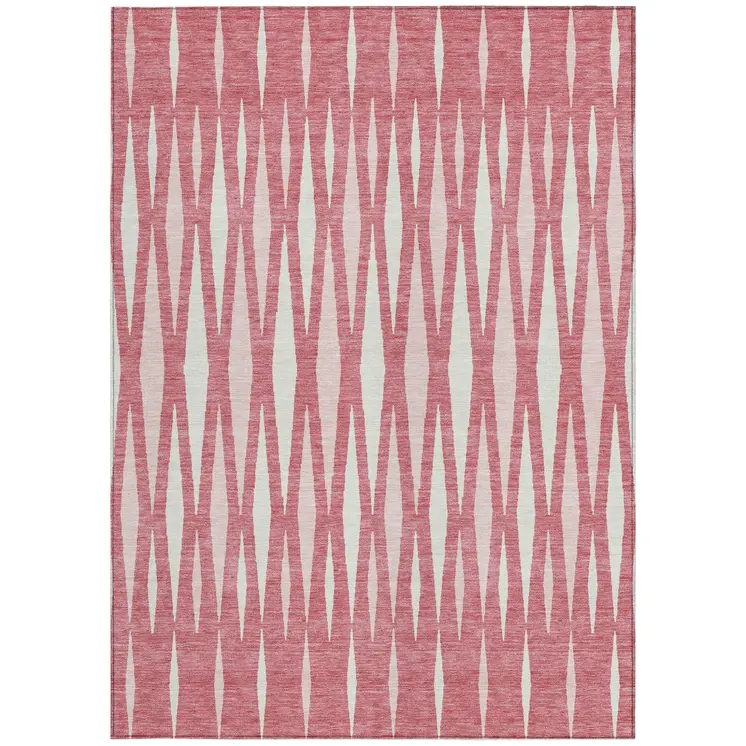 5' X 8' Blush And Ivory Geometric Washable Indoor Outdoor Area Rug