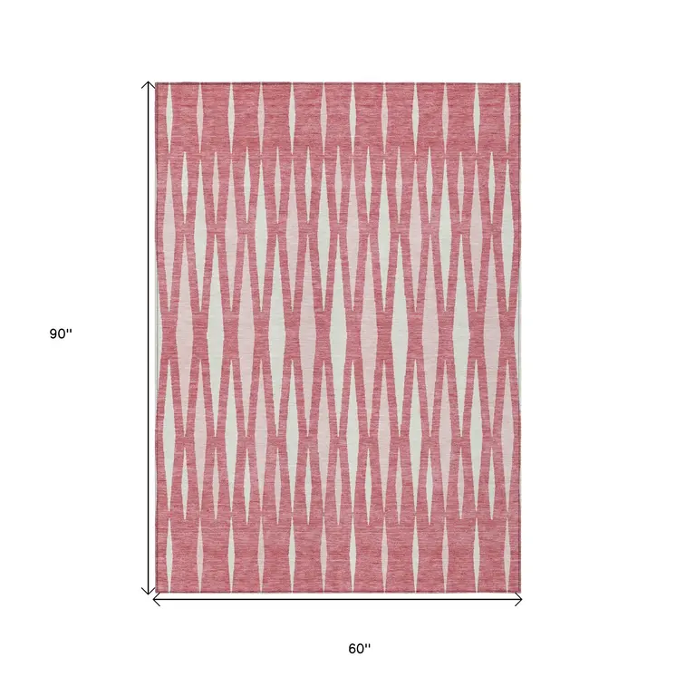 5' X 8' Blush And Ivory Geometric Washable Indoor Outdoor Area Rug
