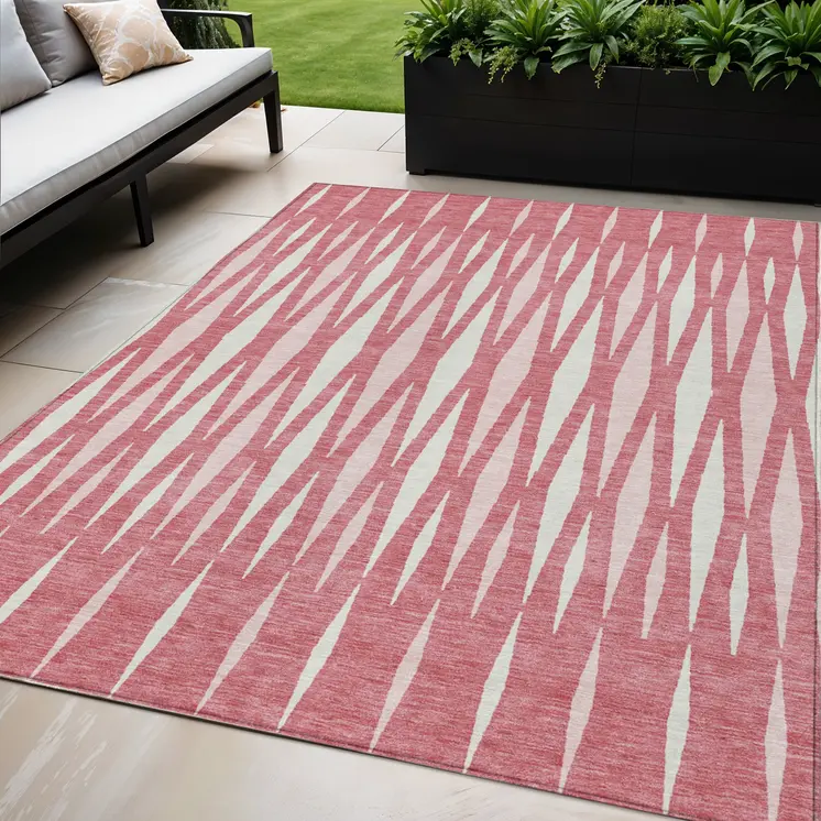 5' X 8' Blush And Ivory Geometric Washable Indoor Outdoor Area Rug