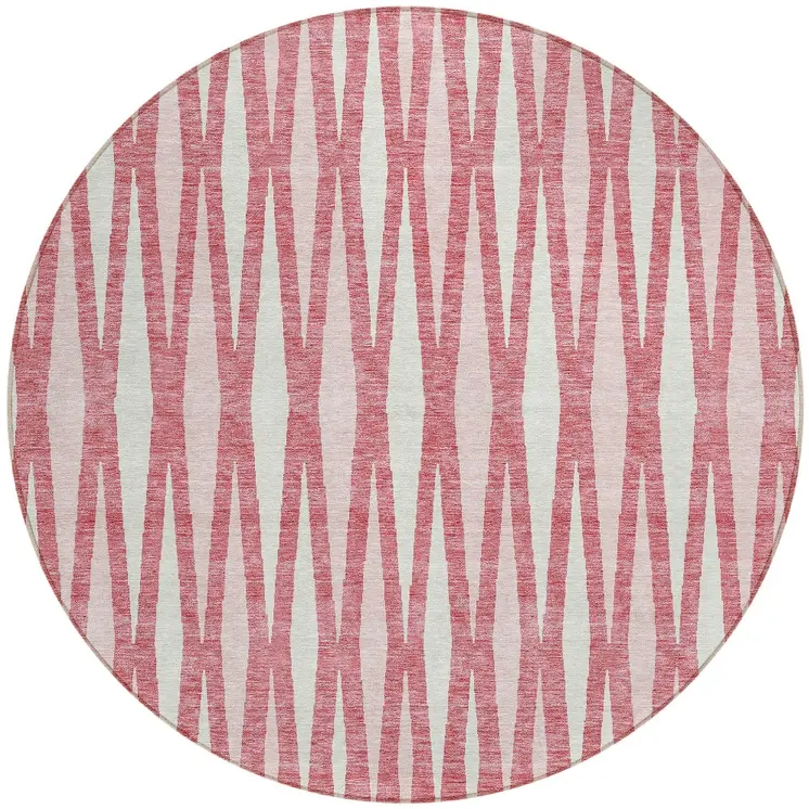 8' Blush And Ivory Round Geometric Washable Indoor Outdoor Area Rug