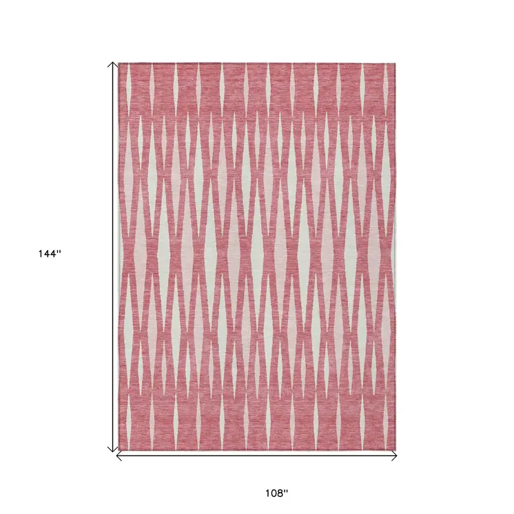 9' X 12' Blush And Ivory Geometric Washable Indoor Outdoor Area Rug