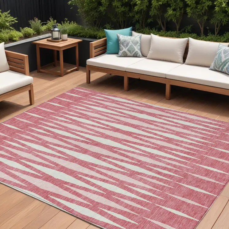 9' X 12' Blush And Ivory Geometric Washable Indoor Outdoor Area Rug