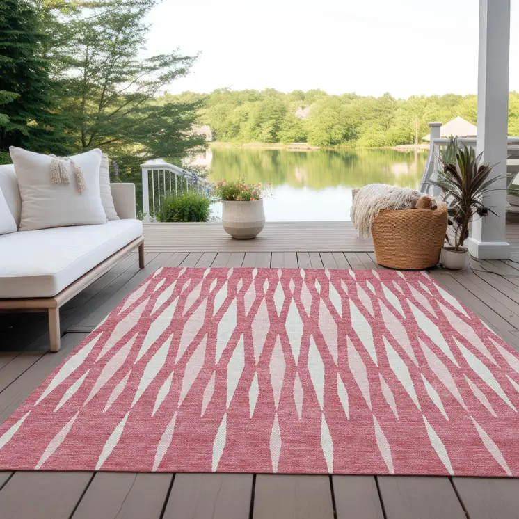 9' X 12' Blush And Ivory Geometric Washable Indoor Outdoor Area Rug
