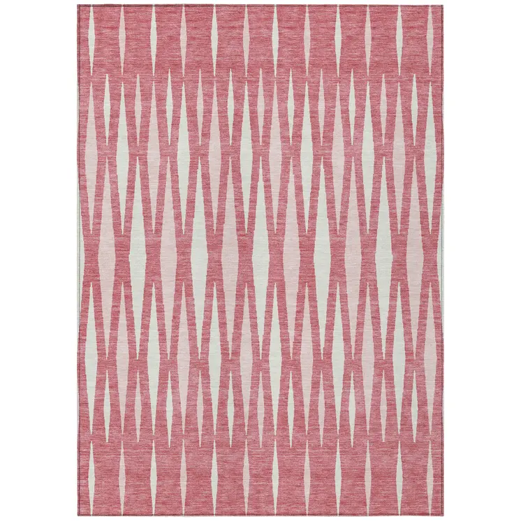 9' X 12' Blush And Ivory Geometric Washable Indoor Outdoor Area Rug