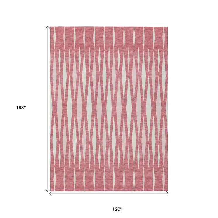 10' X 14' Blush And Ivory Geometric Washable Indoor Outdoor Area Rug