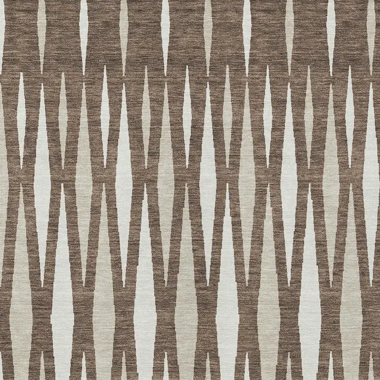 3' X 5' Brown And Ivory Geometric Washable Indoor Outdoor Area Rug