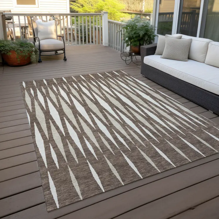 5' X 8' Brown And Ivory Geometric Washable Indoor Outdoor Area Rug