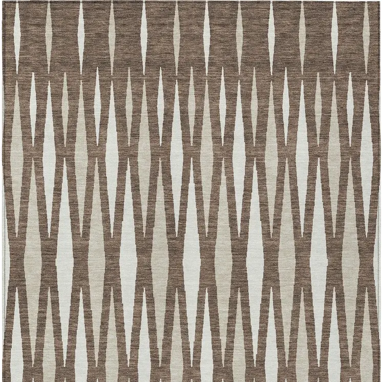 8' X 10' Brown And Ivory Geometric Washable Indoor Outdoor Area Rug