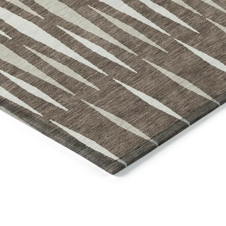 9' X 12' Brown And Ivory Geometric Washable Indoor Outdoor Area Rug