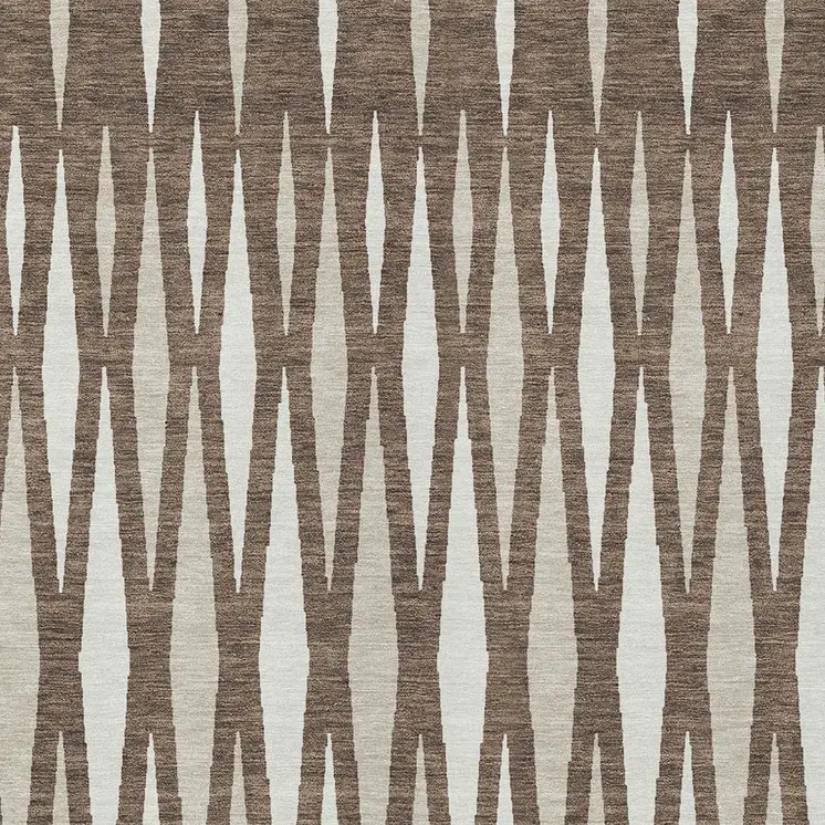 9' X 12' Brown And Ivory Geometric Washable Indoor Outdoor Area Rug