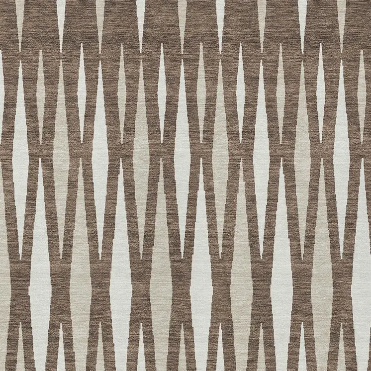 10' X 14' Brown And Ivory Geometric Washable Indoor Outdoor Area Rug