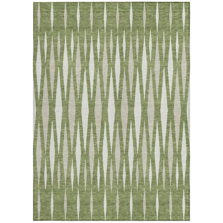 3' X 5' Green And Ivory Geometric Washable Indoor Outdoor Area Rug
