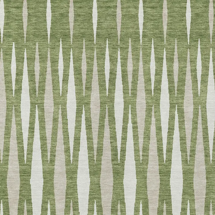 3' X 5' Green And Ivory Geometric Washable Indoor Outdoor Area Rug