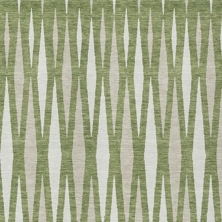 8' X 10' Green And Ivory Geometric Washable Indoor Outdoor Area Rug