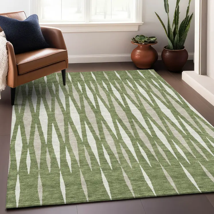 8' X 10' Green And Ivory Geometric Washable Indoor Outdoor Area Rug