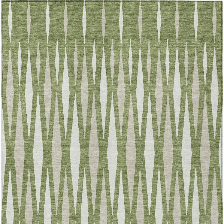 9' X 12' Green And Ivory Geometric Washable Indoor Outdoor Area Rug