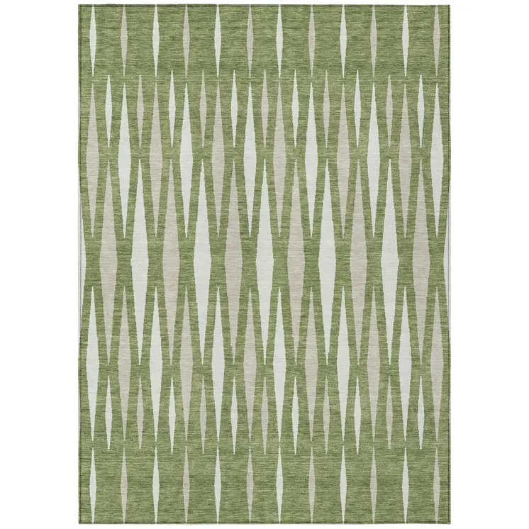 9' X 12' Green And Ivory Geometric Washable Indoor Outdoor Area Rug