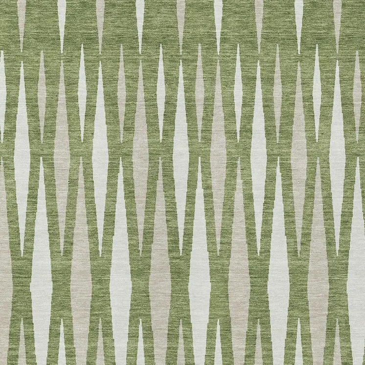 10' X 14' Green And Ivory Geometric Washable Indoor Outdoor Area Rug