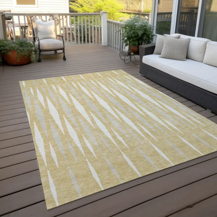 5' X 8' Gold Gray And Ivory Geometric Washable Indoor Outdoor Area Rug