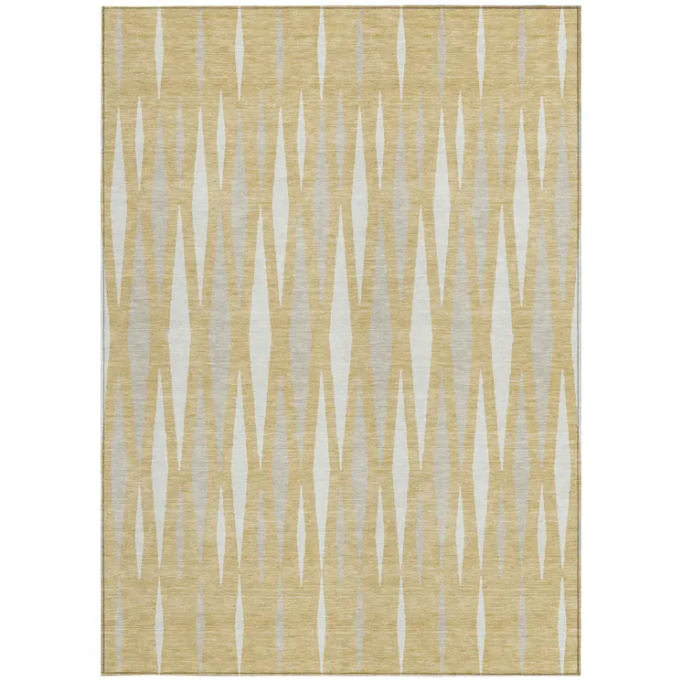 9' X 12' Gold Gray And Ivory Geometric Washable Indoor Outdoor Area Rug