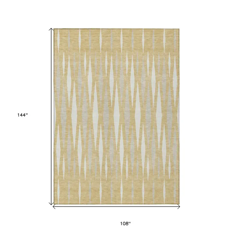 9' X 12' Gold Gray And Ivory Geometric Washable Indoor Outdoor Area Rug