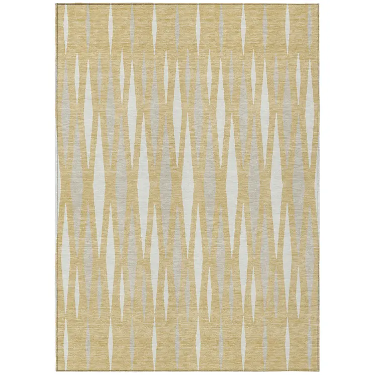 9' X 12' Gold Gray And Ivory Geometric Washable Indoor Outdoor Area Rug