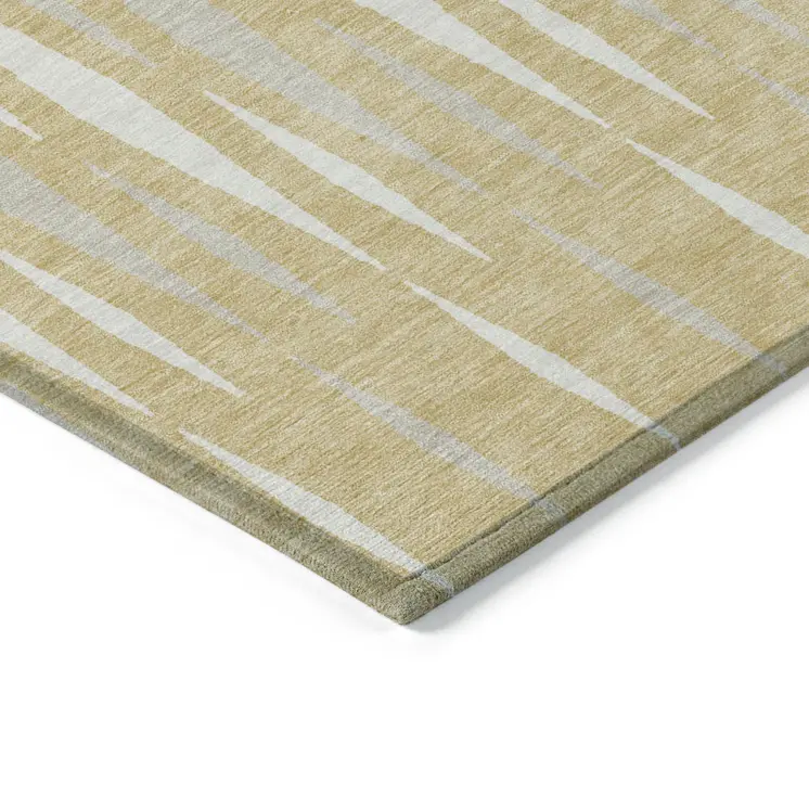 9' X 12' Gold Gray And Ivory Geometric Washable Indoor Outdoor Area Rug