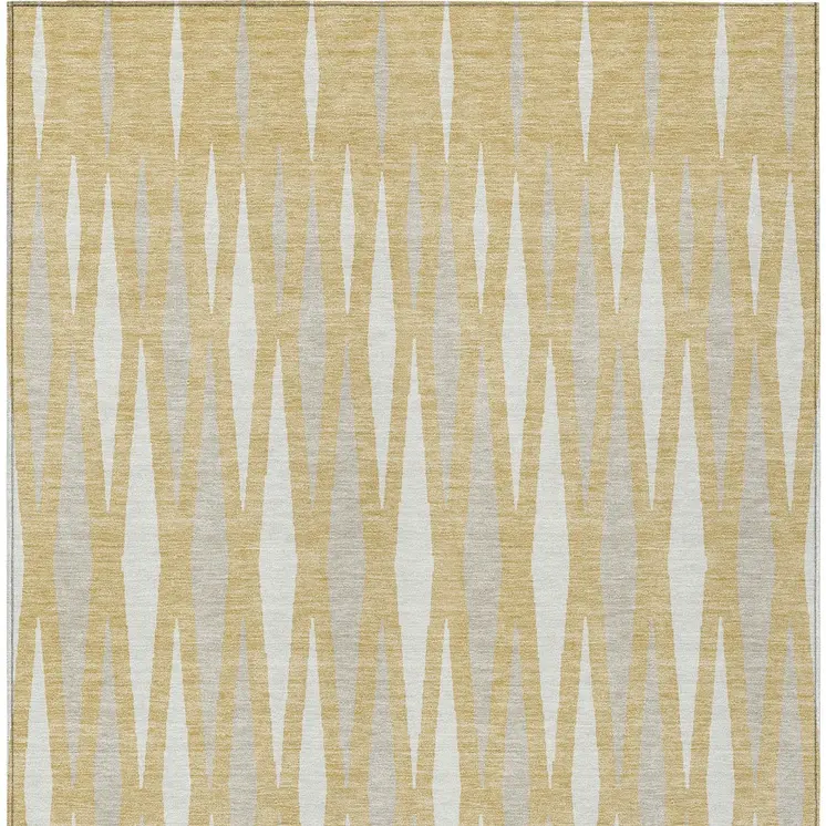 9' X 12' Gold Gray And Ivory Geometric Washable Indoor Outdoor Area Rug