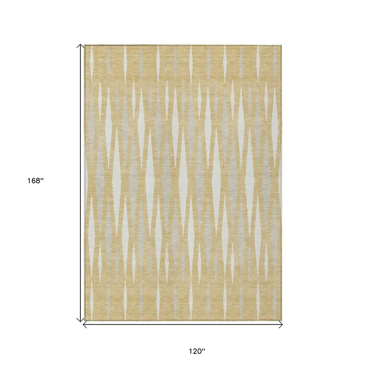 10' X 14' Gold Gray And Ivory Geometric Washable Indoor Outdoor Area Rug