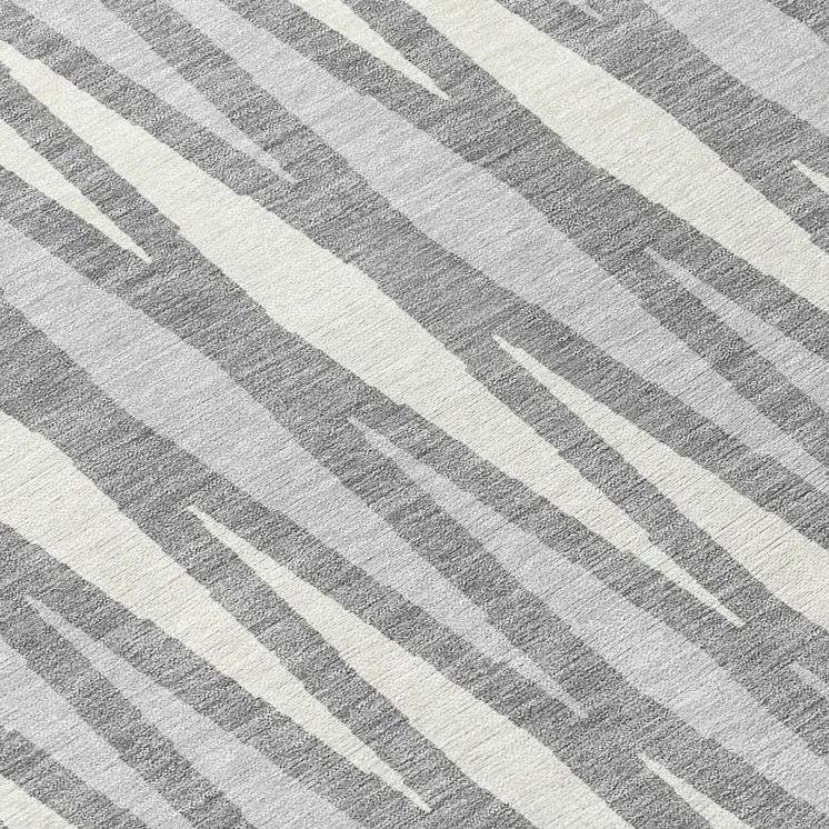 8' Gray And Ivory Round Geometric Washable Indoor Outdoor Area Rug