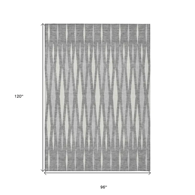 8' X 10' Gray And Ivory Geometric Washable Indoor Outdoor Area Rug