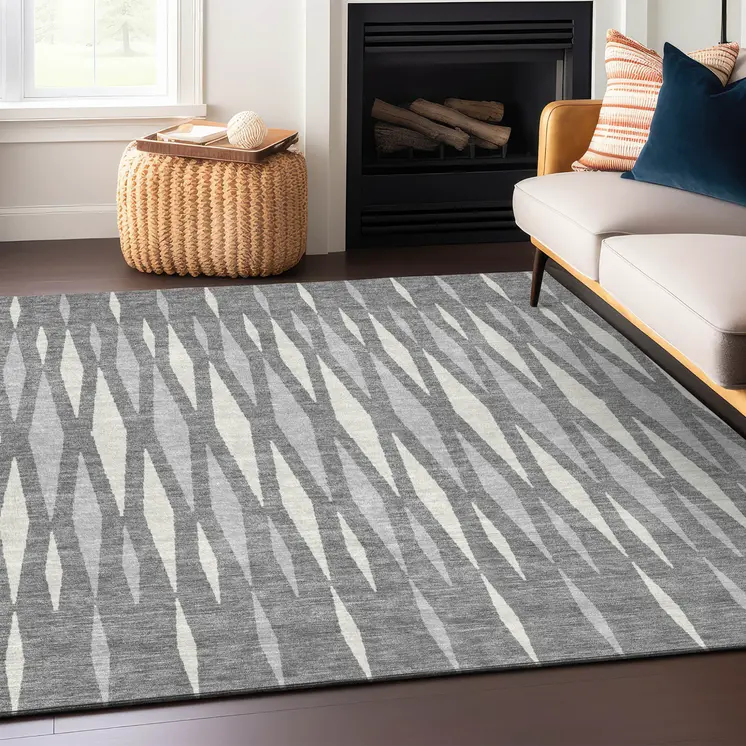 8' X 10' Gray And Ivory Geometric Washable Indoor Outdoor Area Rug